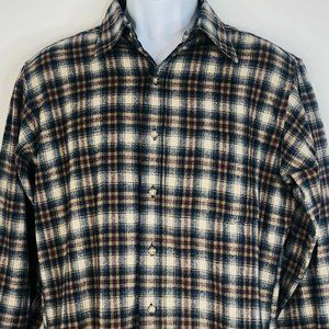 Vtg Pendleton Lodge Wool Shirt Plaid Tartan Long Sleeve Button Front Blue Men Md